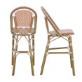thumbnail image 5 of GZXS French Inspired Barstools Set of 2 - Aluminum Frame Pub Chairs with PE Rattan Wicker Seat & Back - 29.5" Seat Height for Patio, Cafe, or Bistro (Rust Red+White), 5 of 10