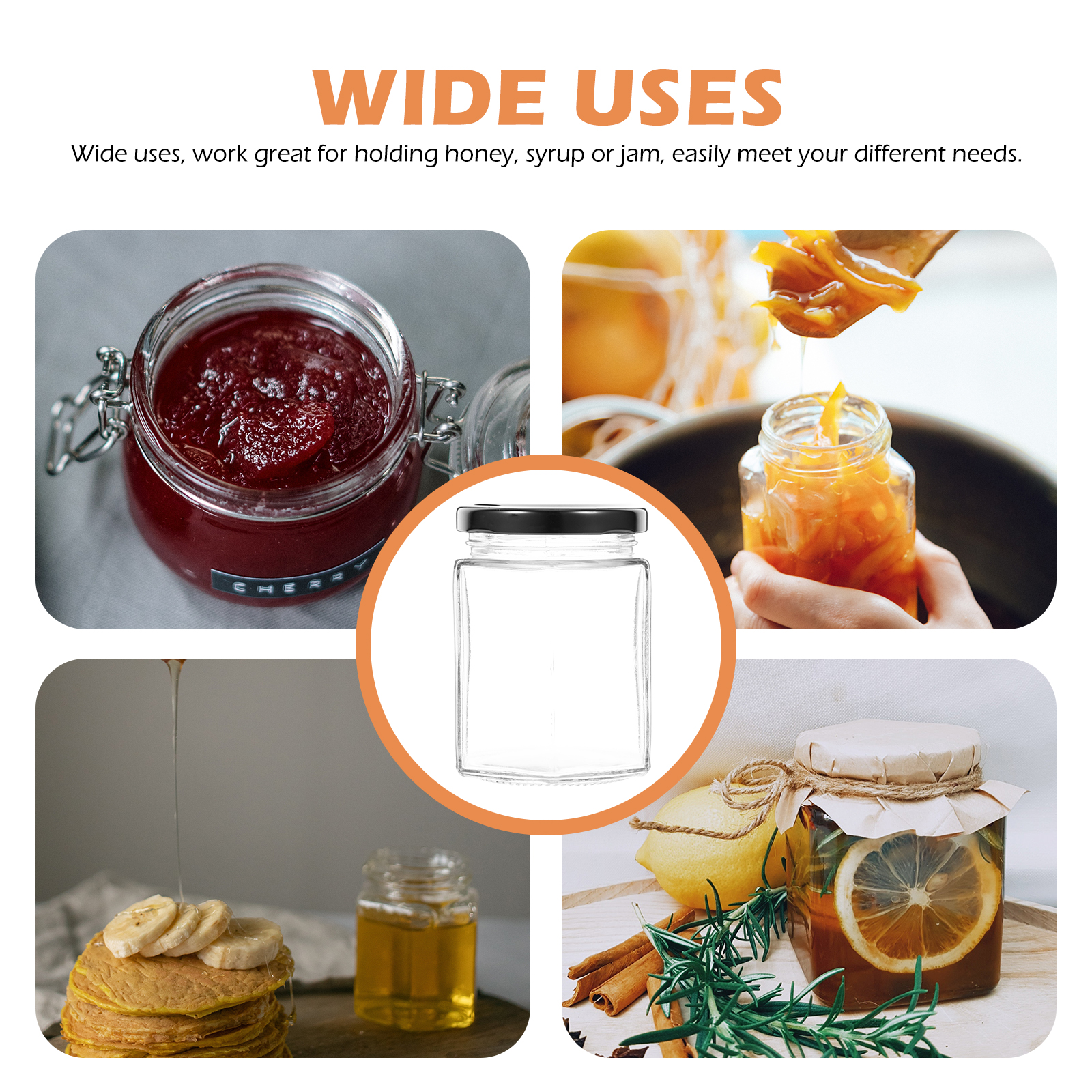 CRILSTYLEO Glass Honey Jar with Lid for Storage Assorted Color Easy to Clean Wide Mouth 4pcs