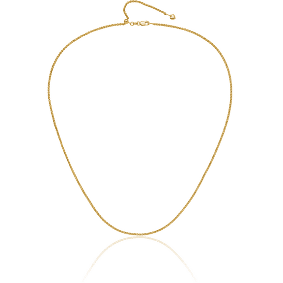 14K Solid Yellow Gold Adjustable 1.6mm Spiga Wheat Link Chain Necklace