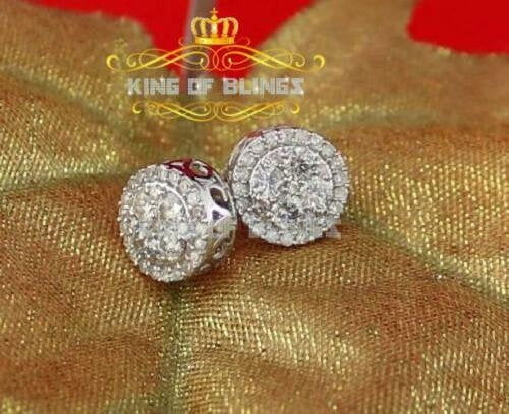 King of Bling's 1.00ct Diamond Stud Round Earrings for Women White Sterling Silver Stud for Men