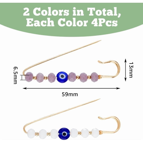 1box 8pcs 2 colors Iron Kilt Pins Resin & Faceted Glass Beaded Broochs Mixed color 59x13x6.5mm 4pcs/color