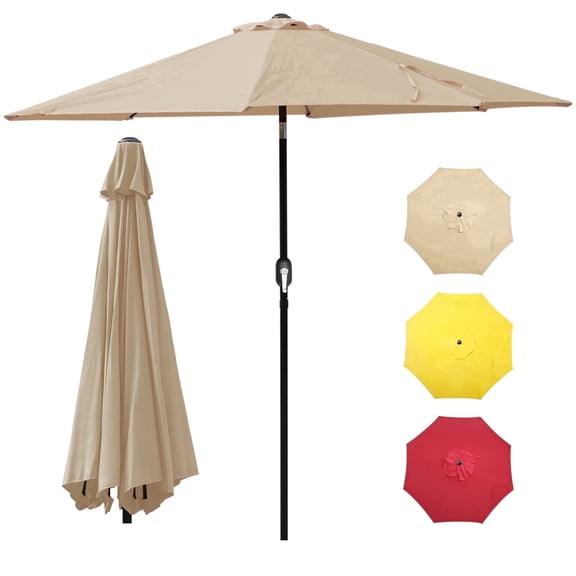 WLLJOY 9FT Outdoor Patio Umbrella Table Market Umbrella with Push Button Tilt/Crank, UV Protection Waterproof Suitable for Garden, Deck, Khaki