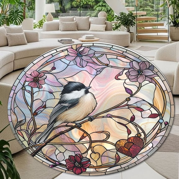 Round Area Rug, Chickadee1 Non-Slip Floor Mat, Soft Washable Carpet for Living Room Bedroom Decor 24 Inch