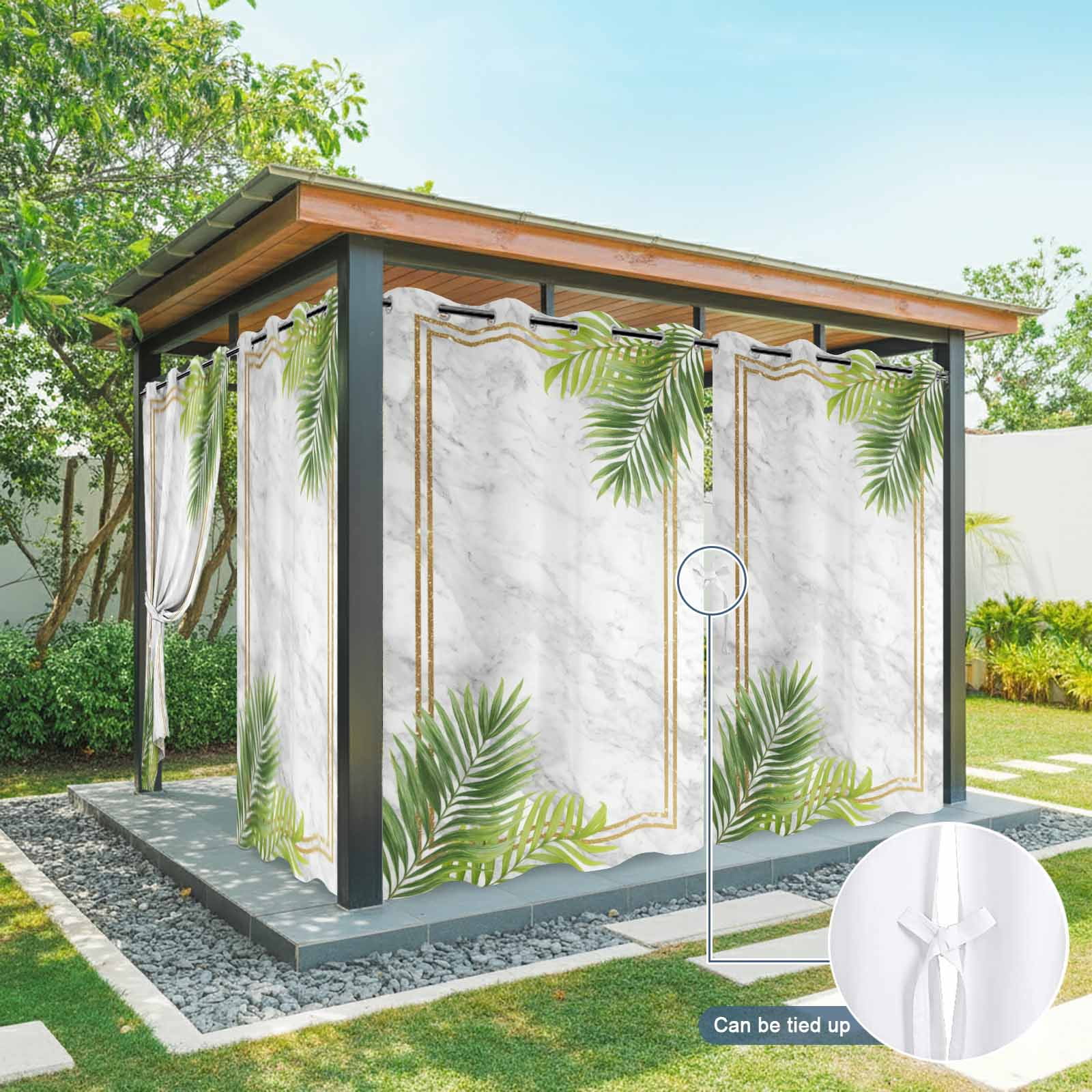 Tropical Palm Leaves Outdoor Curtains for Patio, Nature Coastal Summer Marble Sunshade Privacy Drapes Grommet Waterproof Outside Curtains for Porch/Cabana/Balcony 54"x 108", 1 Panel