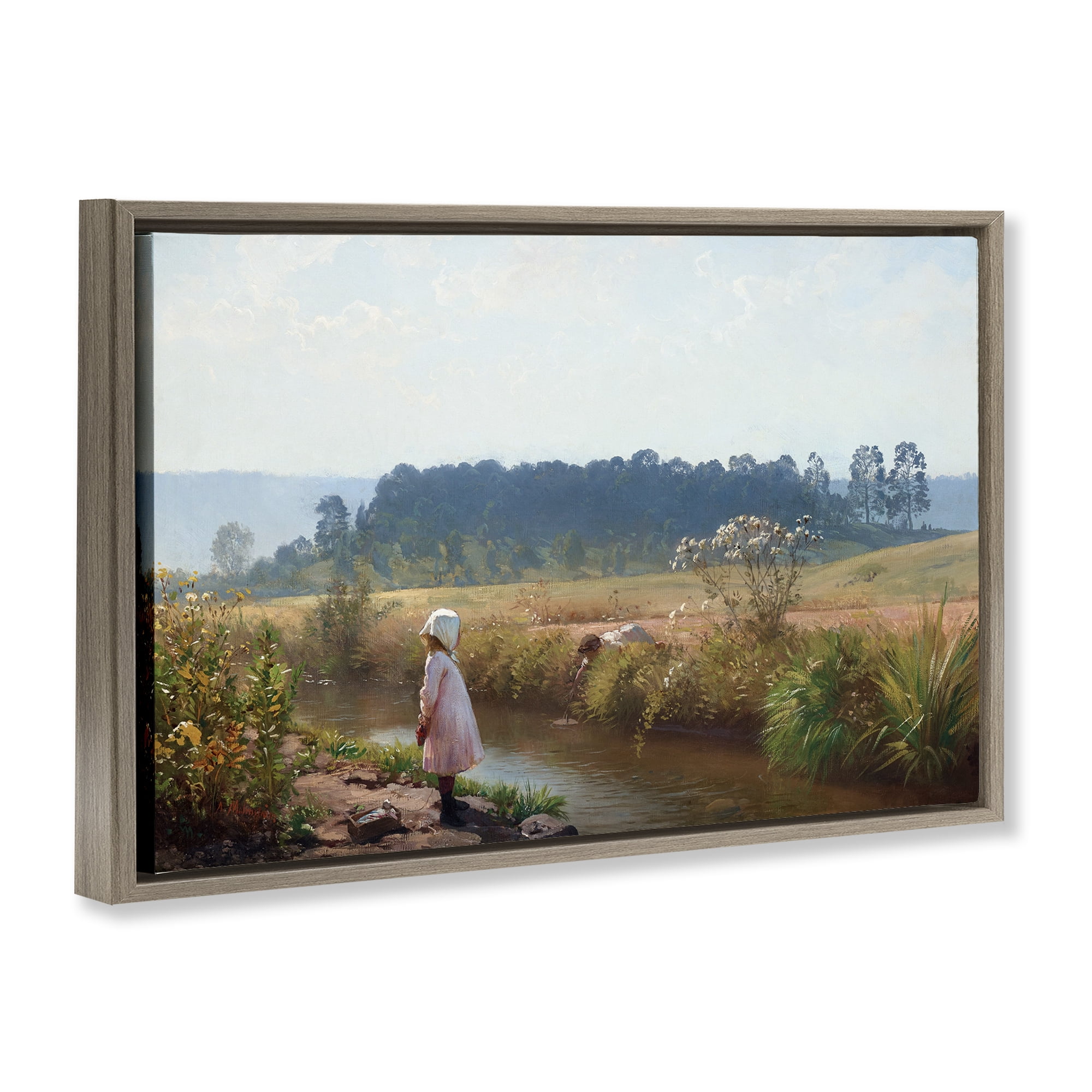 Stupell Industries Down By The River Landscape & Nature Painting Brown Floater Framed Canvas Art Print Wall Art, 31 x 21
