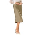 thumbnail image 4 of Falda de satén elegante para mujer INSPIRE CHIC, con cintura elástica, falda midi de seda en línea A, talla L, color caqui, 4 of 4