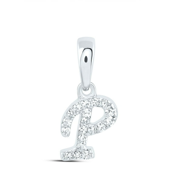 10k White Gold 1/20 CTW Natural Diamond Gift Initial "P" Pendant 0.28 Grams