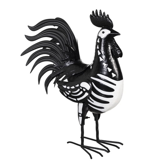 Evergreen 19" H Skeleton Rooster Statue, Metal Porch Chicken Halloween Indoor or Outdoor Decorative Figurine for Garden, Yard Decor Animal Statue