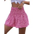 thumbnail image 3 of Boho Floral High Waist Drawstring Skorts for Women - Summer Ruffle Flowy Skirts Rose Red S, 3 of 8