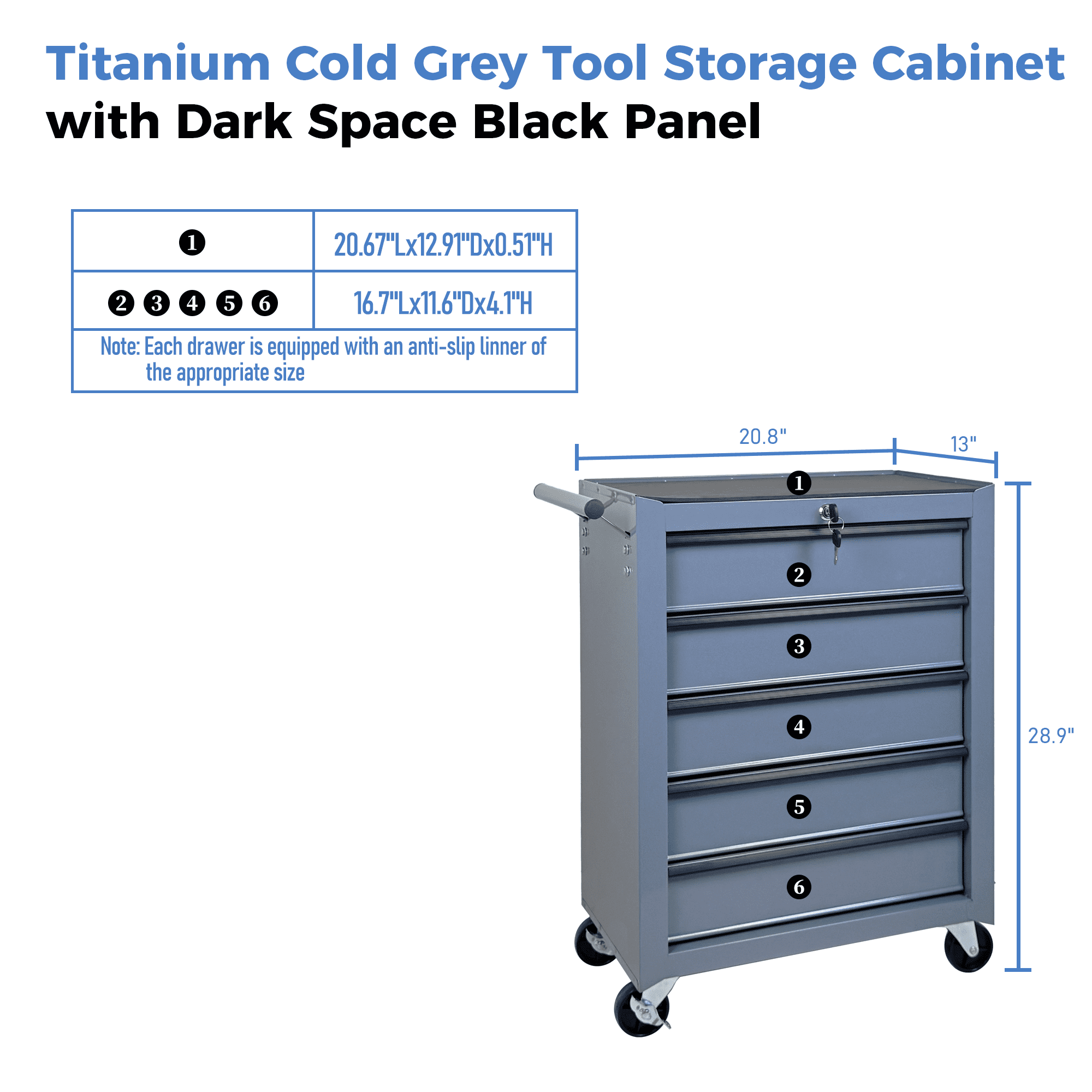 Rolling Metal Tool Chest,20 Inch 5-Drawer Tool Storage Cabinet with Lockable Casters & Steel Top Work Surface, Removable Tool Box, Mobile Tool Cart Organizer for Garage Workshop,Grey