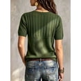 thumbnail image 6 of Women's Henley Knit Top Short Sleeve Button Down Ribbed Sweater, 6 of 6