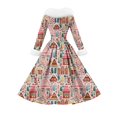 thumbnail image 6 of Women's Casual Dress Long-Sleeve V-Neck Patchwork Fleece Christmas Print Dress, Holiday Print, Plush Material, Retro Style, Party Wear, Comfort,Multicolor,L, 6 of 6