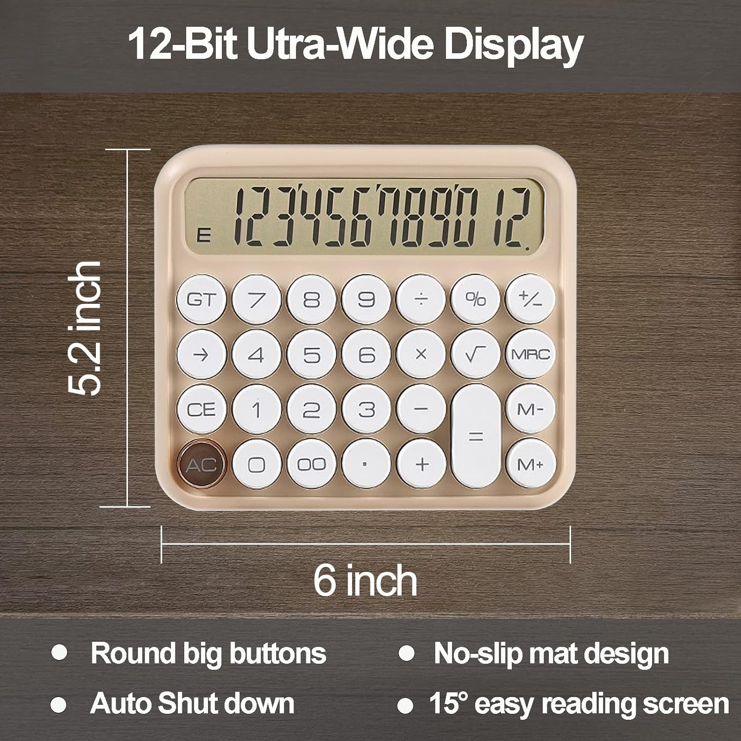 Calculators, Desk Calculator, Basic Standard Calculator,12 Digit Lar LCD Display Big Button for School, Home & Business Use, Gold Accessories(Bei)