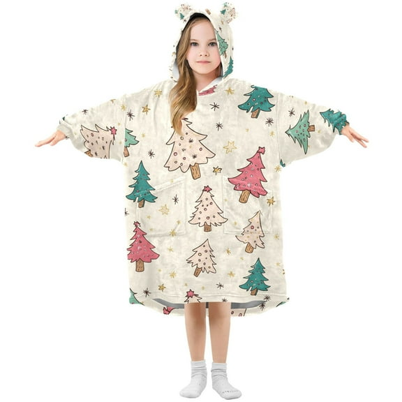 joogoo Wearable Blanket Hoodie for Christmas Cute Trees Oversized Sherpa Hooded 3-14 YR M