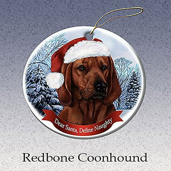 Holiday Pet Gifts Redbone Coonhound Santa Hat Dog Porcelain Ornament
