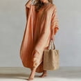 thumbnail image 5 of YuXingFu Casual Summer Dresses for Women Maxi Crew Neck Plus Size Womens Dress Long Sleeve Solid Color Long Casual Summer Orange XXL, 5 of 9