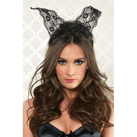Leg Avenue Women's Scalloped Lace Bunny Ears, Black, One Size
