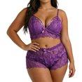thumbnail image 4 of Yuanlook Women Plus Size Lace Loungewear Set, Spaghetti Strap V Neck Cami Crop Top & High Waist Shorts Bow Decor Daily Sleep Outfit S-XXXXL, 4 of 7