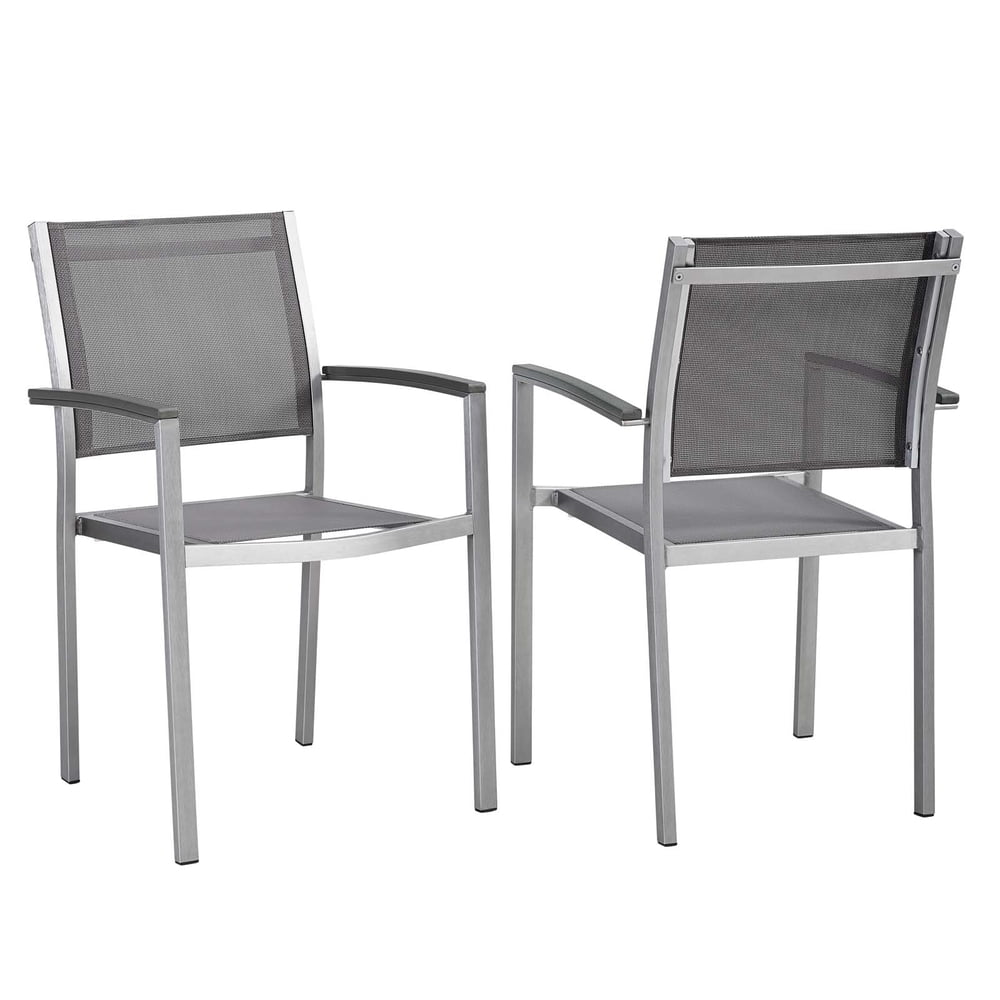 Modway Shore Outdoor Patio Aluminum Dining Armchair Set of 2 in Silver