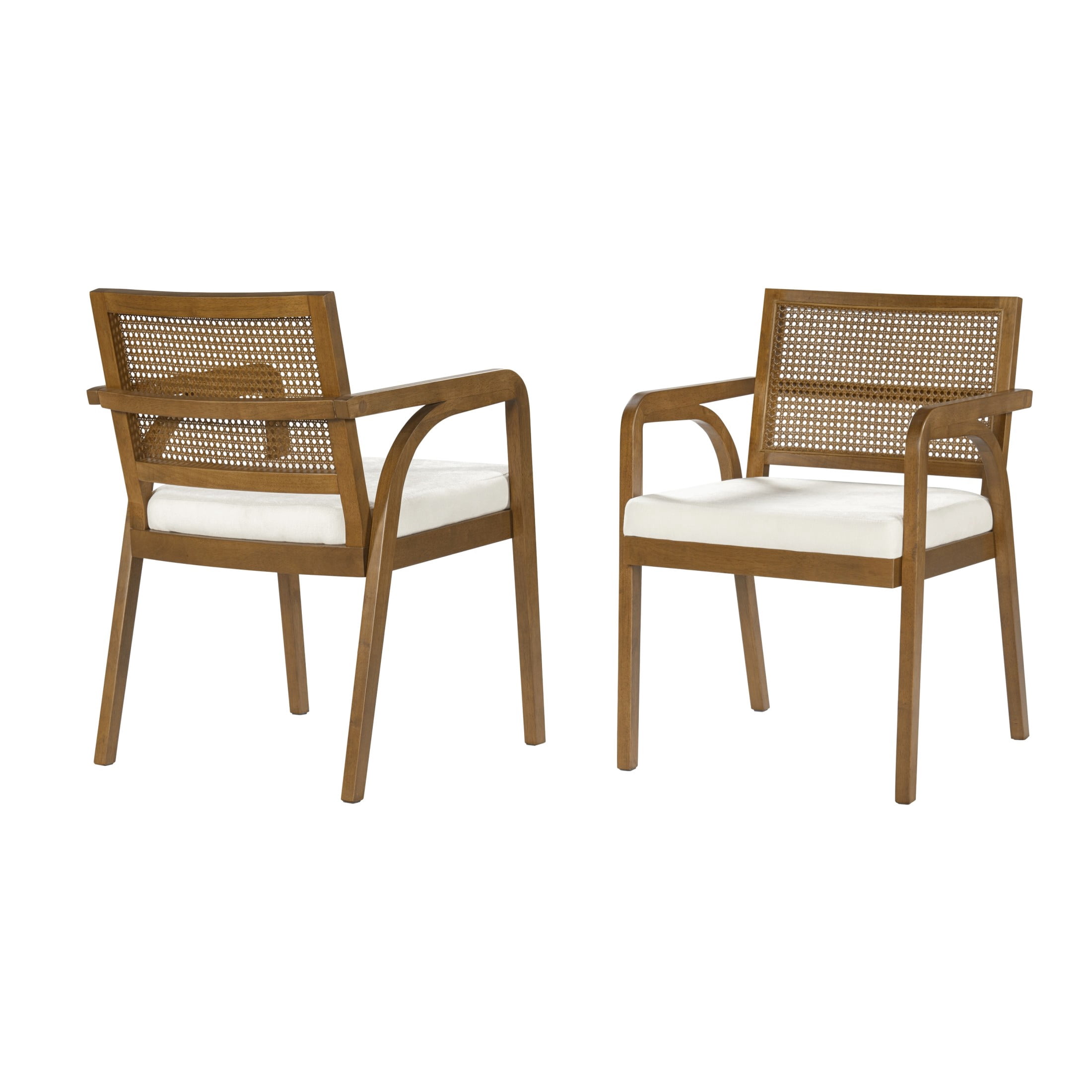 Christopher Knight Home Modern Dining Chairs, Upholstered Seats, Rattan Cane Back, Walnut, Set of 2
