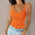 thumbnail image 2 of Women's Scoop Neck Ribbed Sleeveless Tank Top, Stretchy Casual Shirt for Workout or Everyday Summer Wear,Orange XS, 2 of 5