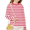 thumbnail image 6 of UQJfacai Girls Striped Long Sleeve T Shirts Kids Summer Oversized Tops Color Block Cute Casual Crewneck Tees 3-14 Years, 6 of 9