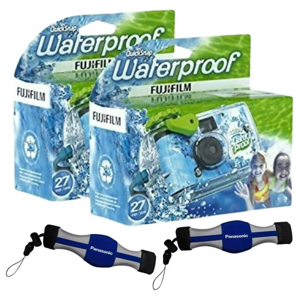 Fujifilm Disposable QuickSnap Waterproof Underwater Camera ( 2 Pack) Plus two Panasonic Floating Camera Straps