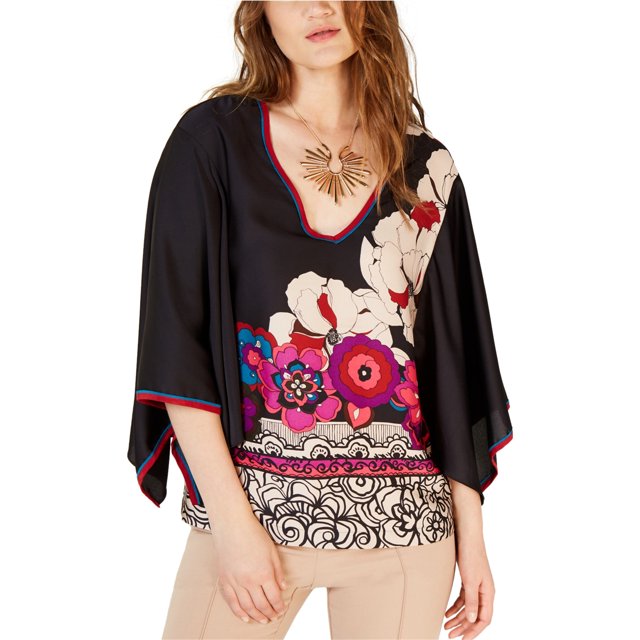 Trina Turk Blusa floral de ágata para mujer, negro, XS Trina Turk Pull-over