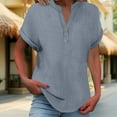 thumbnail image 2 of Womens Tops Fashionable And Casual Solid Color V Neck Wrinkle Cloth Button Short Sleeve Rolled Up T Shirt Top Double-Layer Wrinkled Fabric Soft Loose Com fortable School 1Pc 4Xl Shirts for Women, 2 of 9