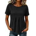 thumbnail image 5 of Yrmaups Loose Fit Short Sleeve T Shirt for Women Plus Size, Casual Round Neck Blouse, Everyday Soft Stretch Tee for Party Travel Office Daily Wear, Black M, 5 of 7