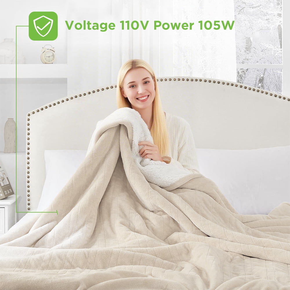 COWIN Electric Blanket King Size,Flannel and Shu velveteen Heated Blanket with 10 Heating Levels & 1-8 Hours Auto Shut Off, Machine Washable, Beige, 100" x 90"