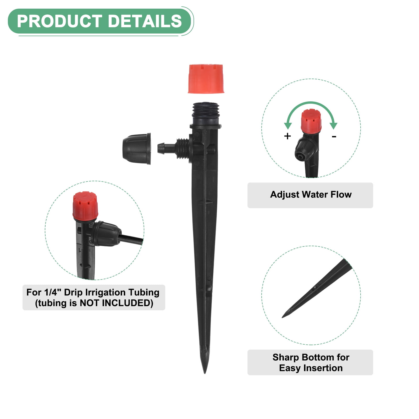 Uxcell 80 Pack Drip Irrigation Emitters 360 Degree 8 Holes for 1/4" Tubing, Red