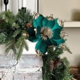 thumbnail image 2 of 7.5" Large Christmas Magnolia Flowers, Glitter Artificial Poinsettia Stems, Velvet Texture Christmas Tree Ornaments, Home Table Decorations for Holiday Party Decor, 1 Pack,Green, 2 of 6