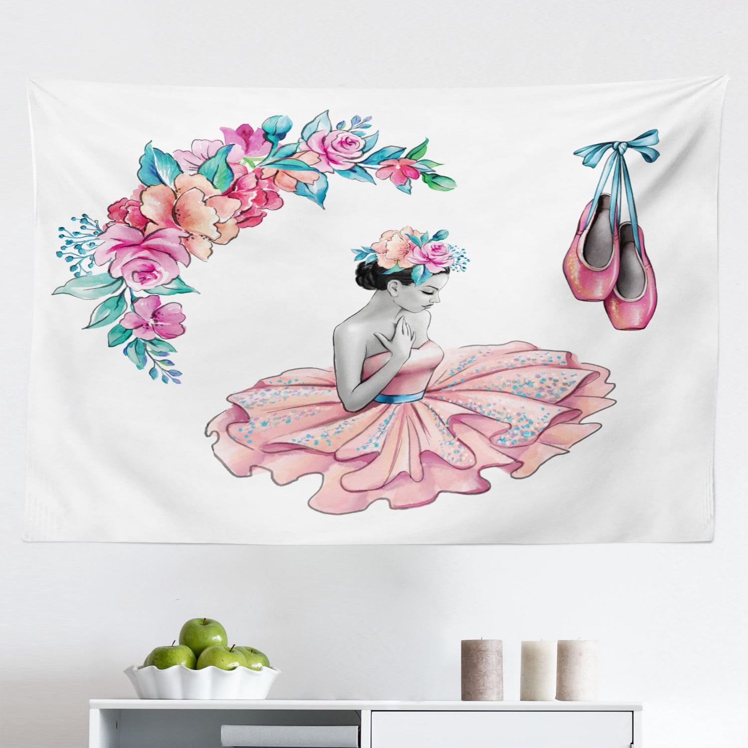 View of Ballerina Tapestry, Panda Ballerina in Dress and a Crown on Head ...