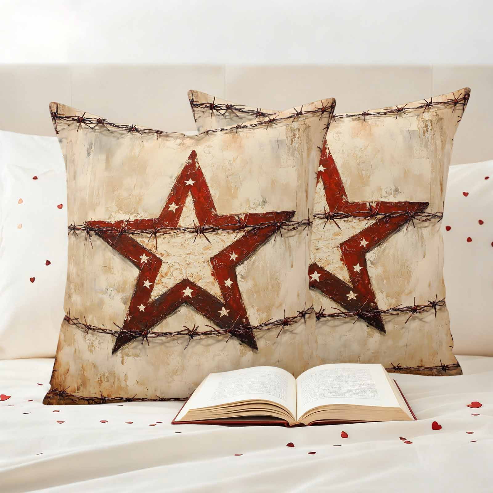Texas Star Western Outdoor Waterproof Pillow Covers, Country Retro Vintage Decorative Square Throw Pillowcase Sofa Cushion Sham for Patio/Couch/Chair, 18"x18" 2 Pack