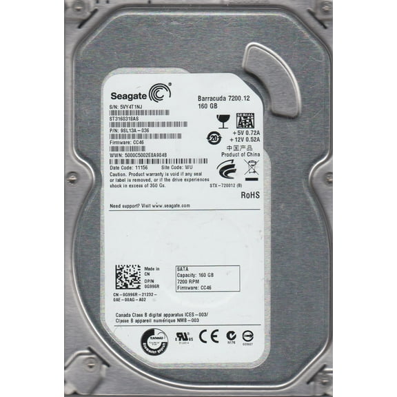 ST3160318AS, 5VY, WU, PN 9SL13A-036, FW CC46, Seagate 160GB SATA 3.5 Hard Drive
