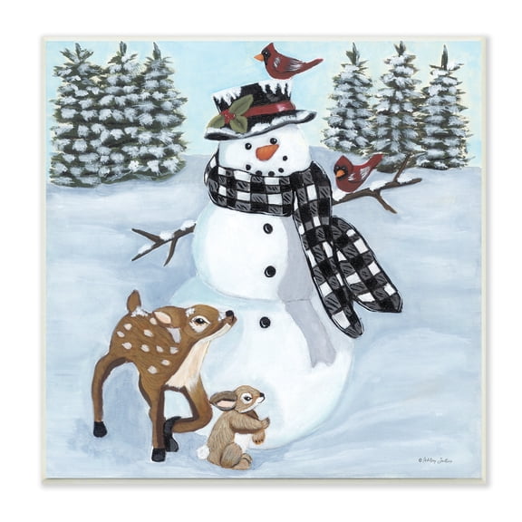 Niveous Snowman Trees Scenery Winter Animals Frolicking Animals & Insects Painting Unframed Art Print Wall Art