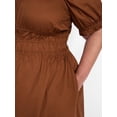thumbnail image 3 of Terra & Sky Women's Plus Smocked Cotton Midi Dress with Short Puff Sleeves, Sizes- 0X-5X, 3 of 5