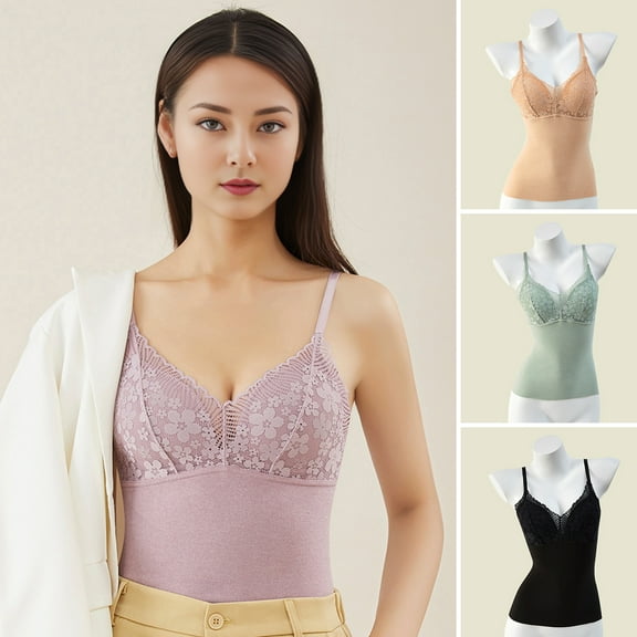 BAETEUY Women Thermal Vest 2-in-1 Autumn Winter Seamless Lace Bra Vest