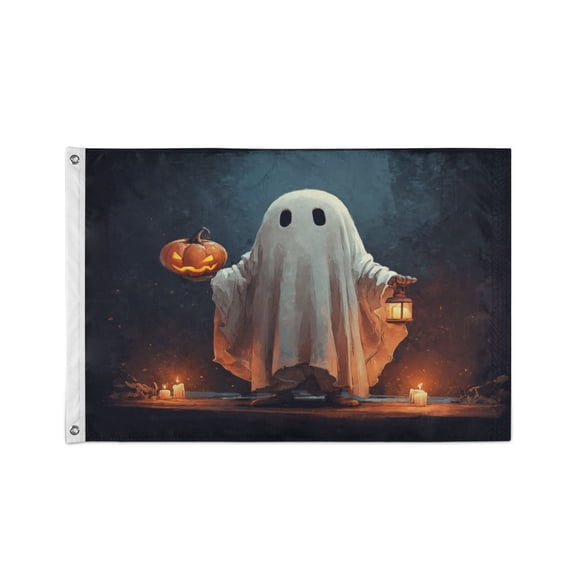 24x36 inch Garden Hanging Flag Square Double Sided Flag Garden Garage nd Patio Decorative Flag Cute Ghost with Pumpkin in Hand