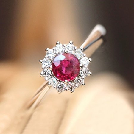 Rose Red Zircon Stone Rings For Women Vintage Silver Color Promise