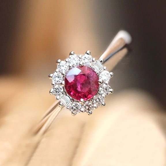 Rose Red Zircon Stone Rings For Women Vintage Silver Color Promise Love Ring Luxury Jewelry
