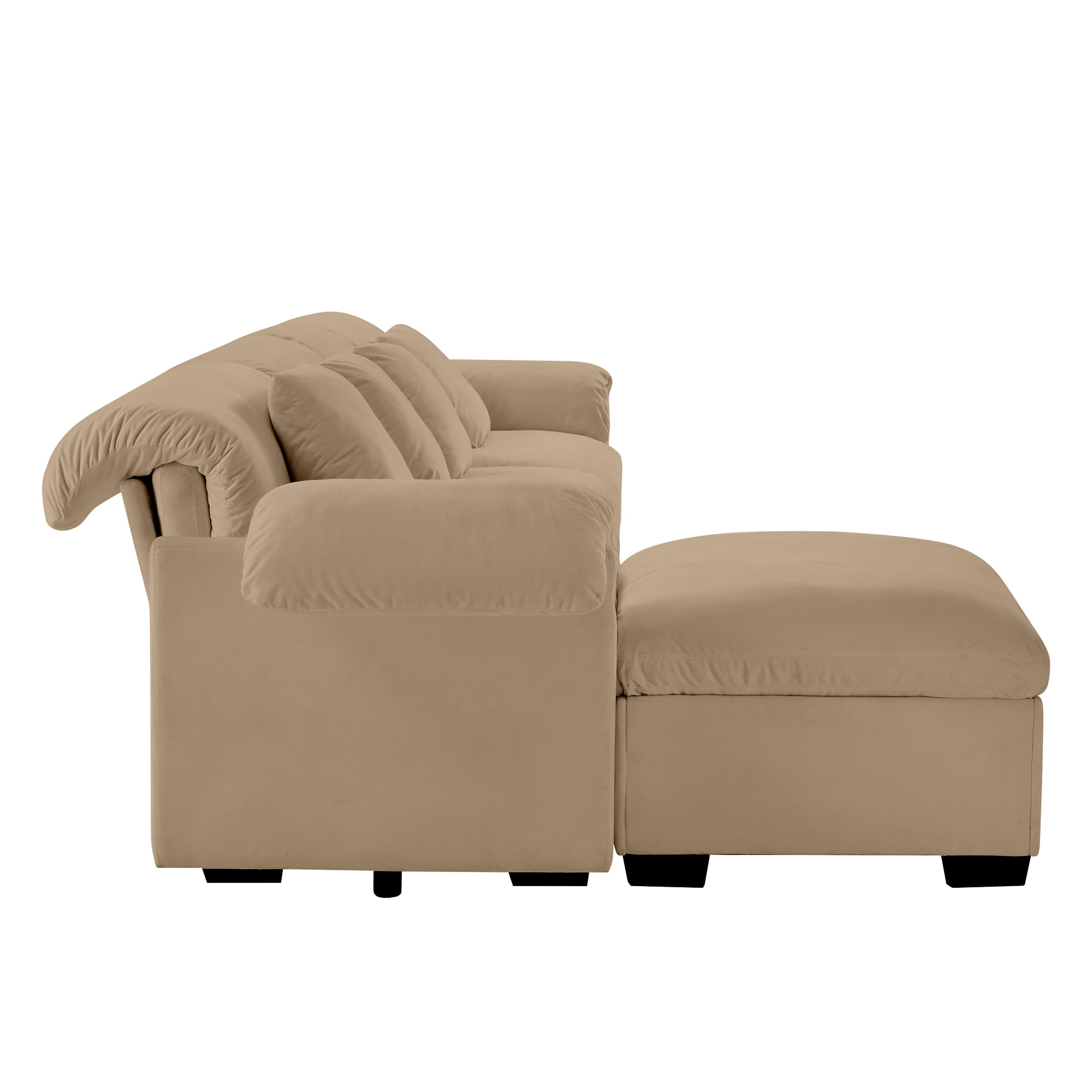 Gewnee Modern 4 Seaters 154.7"Deep Seat Comfy Velvet Oversize Sofa Couch with 1 Storage Footstool and 4 Waist Pillows for Living Room