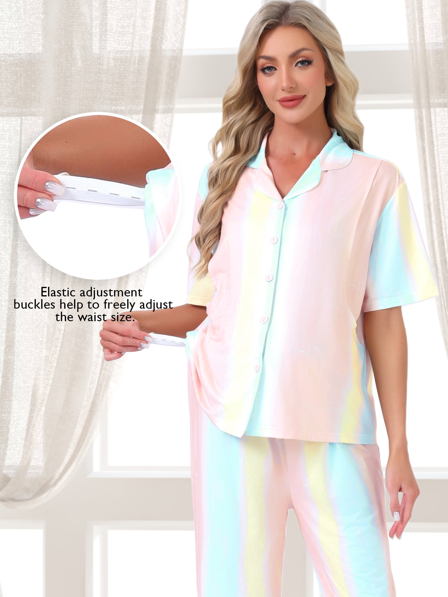 DARING DIVA Women's Maternity Nursing Pajama Sets Breastfeeding Button Down S Light Pink