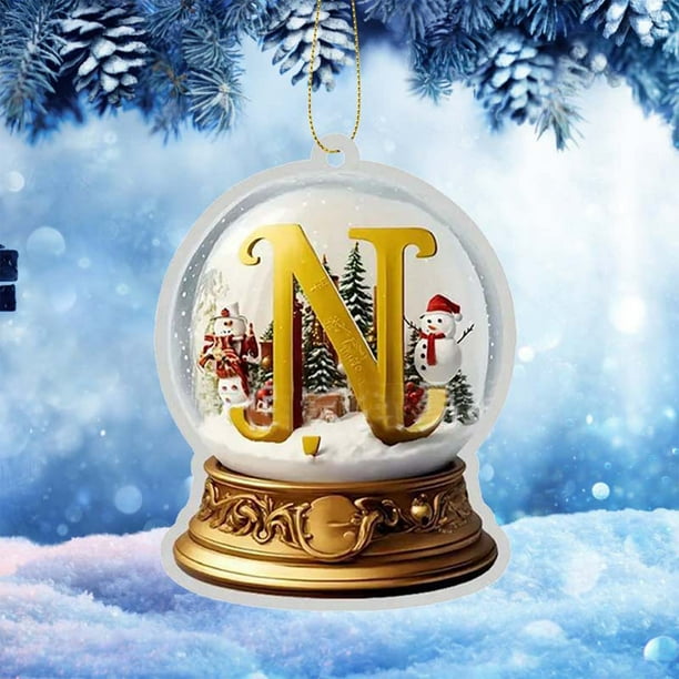 Adorno para Coche de Acrílico con 26 Letras de Cristal Amarillo, Colgante para Árbol de Navidad, Decoración Del Hogar