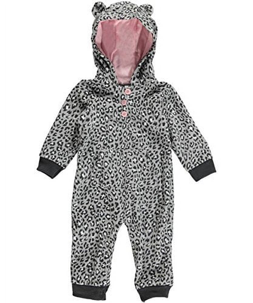 Carters Baby Girls Hooded Fleece Jumpsuit Grey Animal Print 18M
