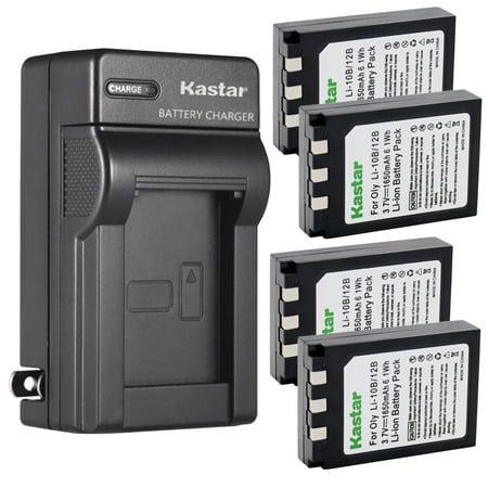 Kastar 4-Pack Battery and AC Wall Charger Replacement for Olympus MJU 10 MJU 15 MJU 20 MJU 25 MJU 30 MJU 40 MJU 300 MJU 400 MJU 410 MJU 500 MJU 600 MJU 800 MJU 810 MJU 1000 MJU Ferrari