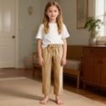 thumbnail image 2 of Posijego Girls Linen Pants Solid Color Lightweight Drawstring Elastic Waist Straight Leg Pants Summer Casual with Pockets, 2 of 9