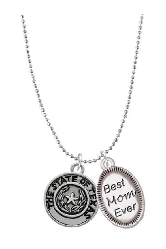 Silvertone Texas State Seal Best Mom Ever Charm Necklace