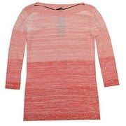 Tommy Hilfiger Women Ombre Stripe Open Knit Sweater (Small, Coral Heather/White)